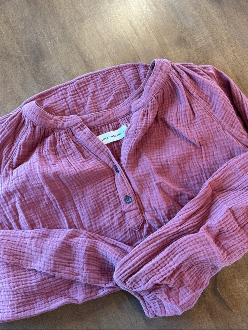 Lucky Brand Pink Ribbed Long Sleeve Blouse